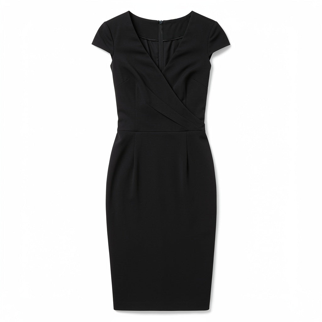 Maison de Monique - Pencil Dress Black V-Neck Cap Sleeves